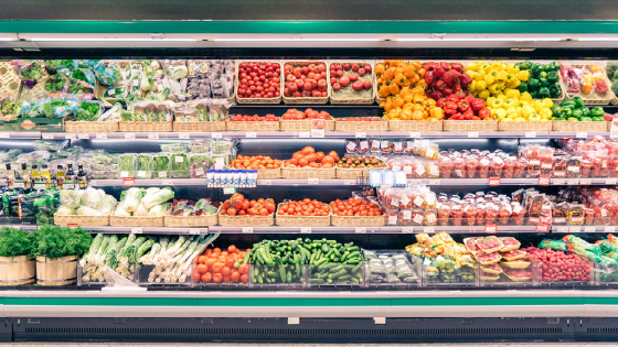 Stocked grocery shelves