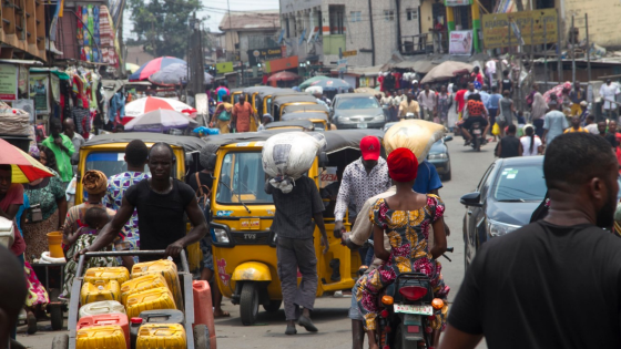 Street bustling with commercial activity in Ajegunle City