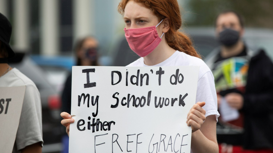 Student protests in support of a Black Groves High School student, who was jailed due to a probation violation of not keeping up with her online schoolwork.