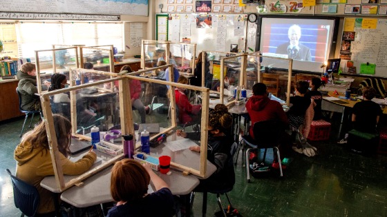 Students at South Knoxville Elementary watch as President Joe Biden speaks to the nation in his inauguration speech