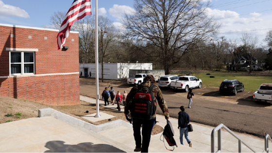 Students depart for spring break at the end of an in-person school day at Choctaw County High School in Ackerman