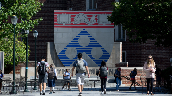 Students walk between classes in the Wynn Commons on the campus of the University of Pennsylvania in Philadelphia