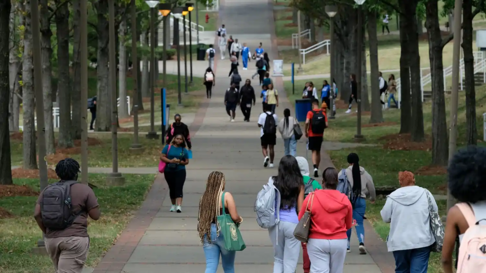 Students walk on the campus of Tennessee State University, a public university and HBCU in Nashville