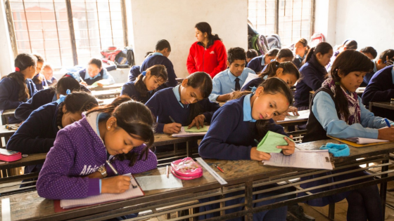 Students work in classroom in Nepal