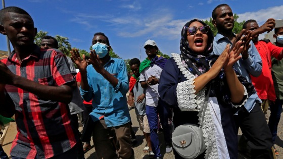 Sudanese protesters march in a demonstration