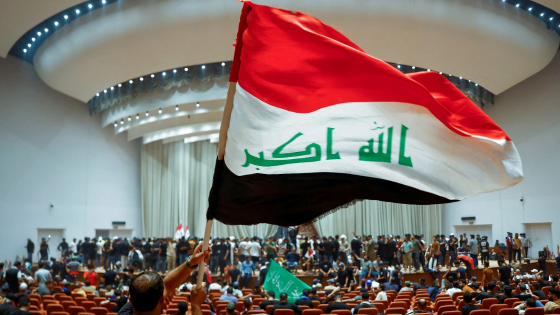 Supporters of Moqtada al-Sadr protest against corruption inside the parliament building in Baghdad