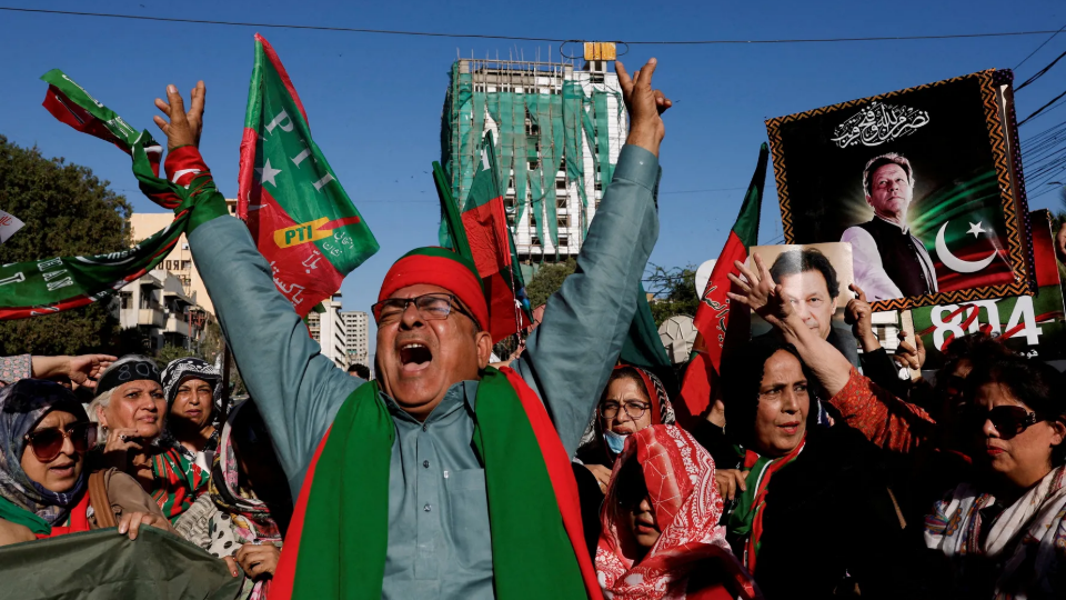 Supporters of former Prime Minister Imran Khans party gather for a protest demanding free and fair election results