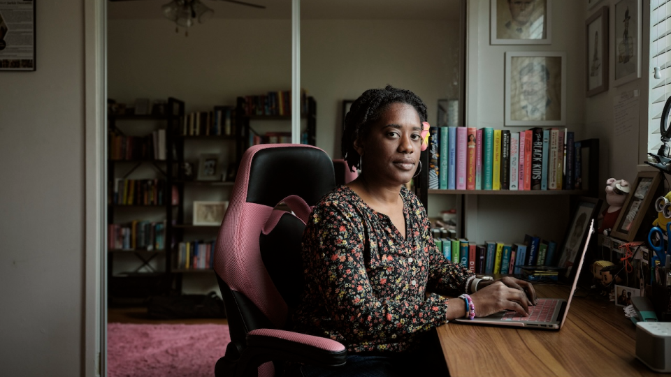 TV writer Jackie Penn in her home.