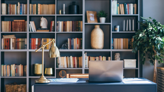 Table with laptop in home office