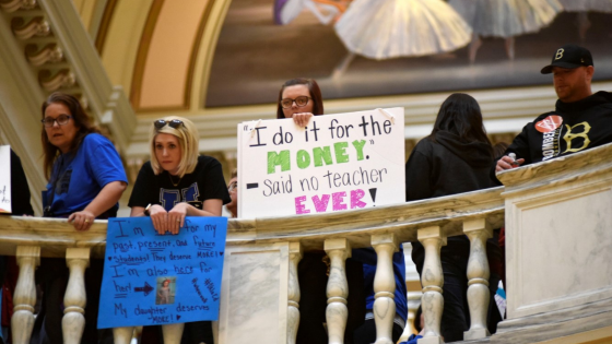 Teachers rally inside the state Capitol on the second day of a teacher walkout to demand higher pay and more funding for education in Oklahoma City