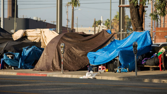 Tents on sidewalk