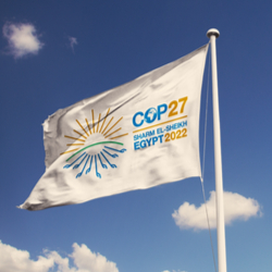 The 2022 United Nations Climate Change Conference COP27 appears on a flag