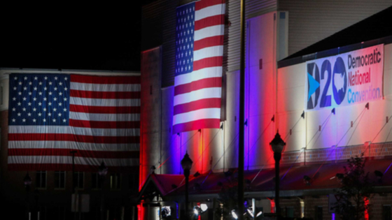 The Chase Center on the Riverfront is lit up for the DNC Convention.