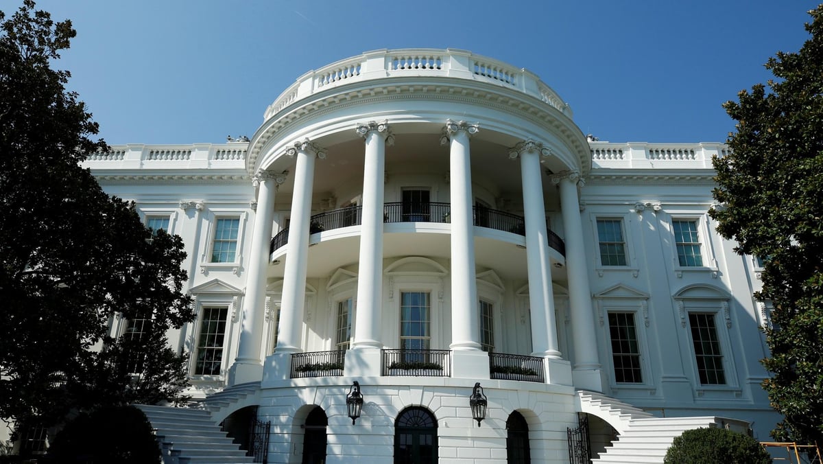 The South Portico porch steps of the White House are seen after a renovation in Washington