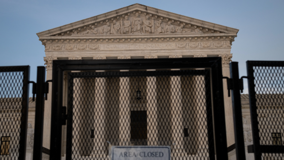 The Supreme Court with gates around the entrance