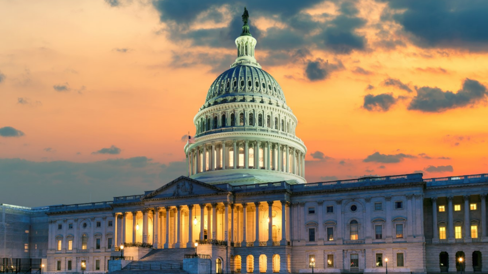 The U.S. Capitol building at sunset