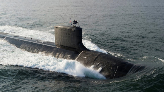 The Virginia-class USS North Dakota submarine is seen during bravo sea trials