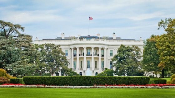 The White House on a partially cloudy day