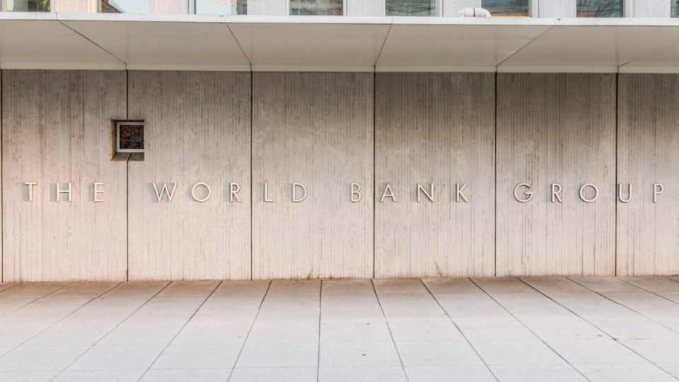 The World Bank Group building with name written on the wall