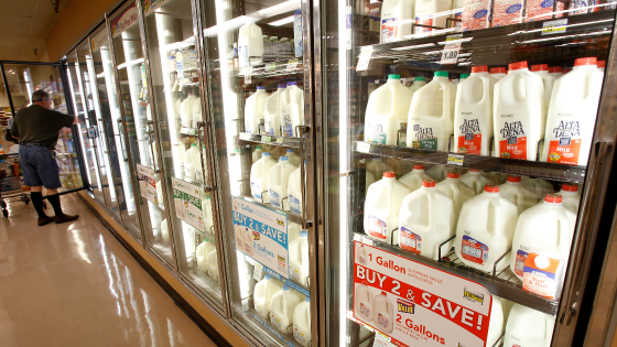 The milk section of a grocery store is pictured in Los Angeles