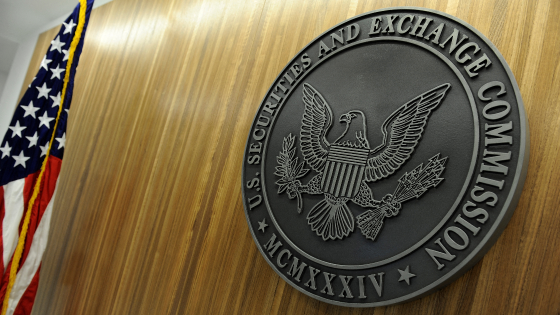 The seal of the U.S. Securities and Exchange Commission hangs on the wall at SEC headquarters in Washington