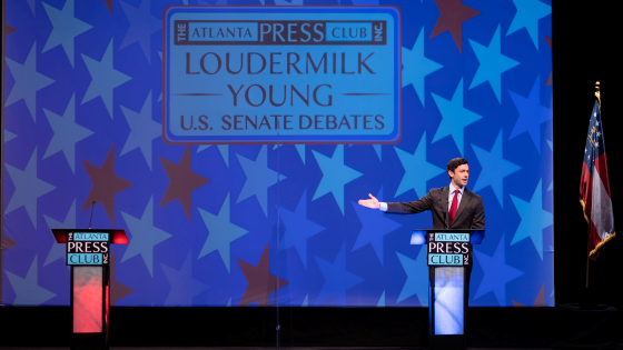 Then Democratic U.S. Senate candidate Jon Ossoff speaks during a debate for U.S. Senate in Atlanta