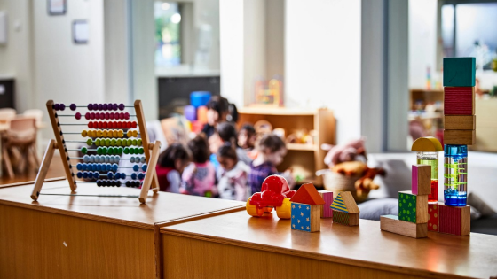 Toys on a shelf in a childcare center