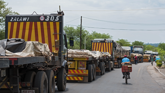 Trucks at the border crossing between Zambia and Zimbabwe at Livingstone