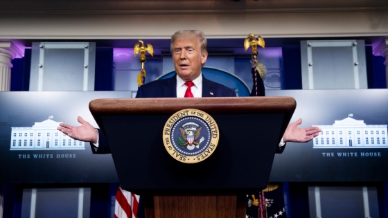 Trump holds a news briefing in the James Brady Press Briefing Room of the White House