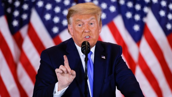 Trump speaks about early results from the 2020 U.S. presidential election in the East Room of the White House