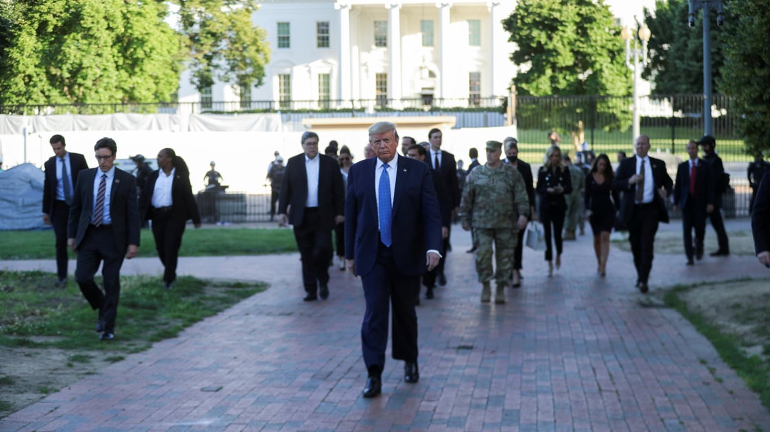 Trump walks through Lafayette Park