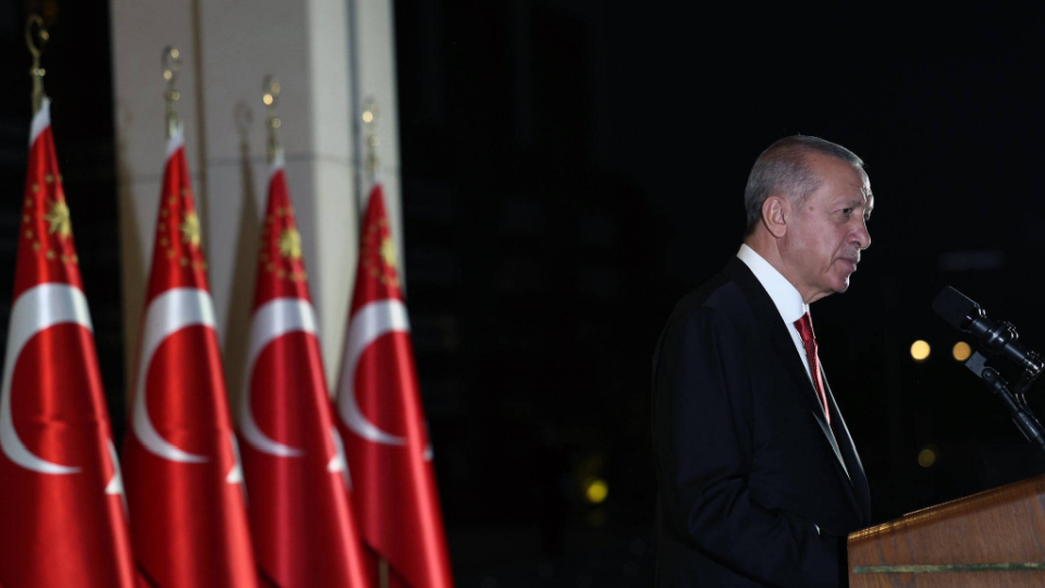 Turkish President Recep Tayyip Erdogan speaks during the 14th Ambassadors Conference at the Presidential Complex in Ankara.