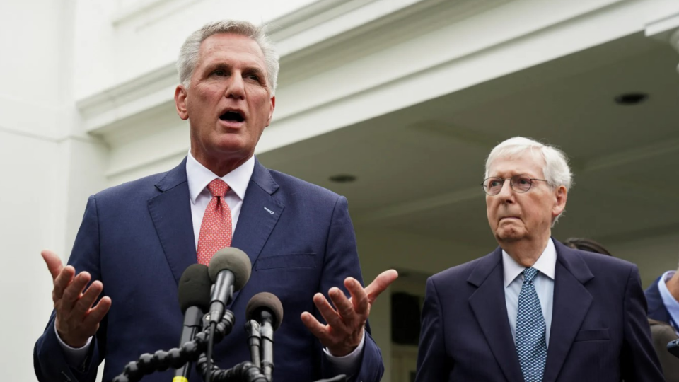 U.S. Congressional leaders depart after debt limit talks with President Biden at the White House