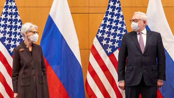 U.S. Deputy Secretary of State Wendy Sherman and Russian Deputy Foreign Minister Sergei Ryabkov attend security talks at the U.S. Mission in Geneva