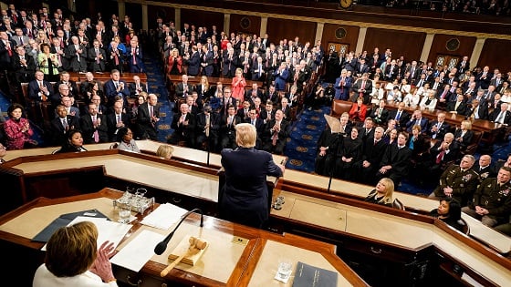 U.S. President Donald Trump gives the State of the Union Address in the House Chamber of the Capitol, in Washington D.C.