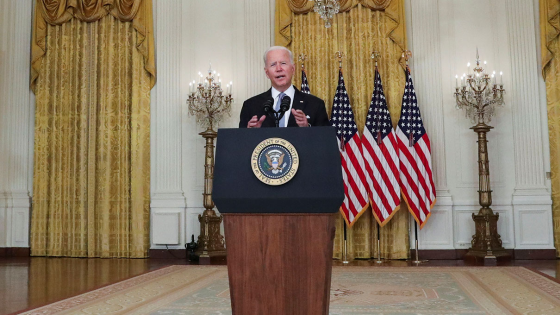 U.S. President Joe Biden delivers remarks on the crisis in Afghanistan during a speech in the East Room at the White House