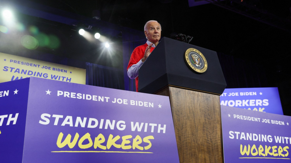 U.S. President Joe Biden delivers remarks to United Auto Workers (UAW) union members in Belvidere, Illinois, U.S.