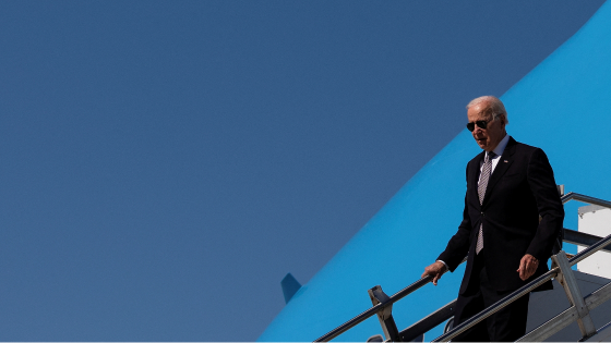 U.S. President Joe Biden descends from Air Force One at Stewart Air National Guard Base in Newburgh