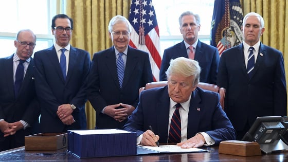 U.S. President Trump hosts coronavirus aid bill signing ceremony at the White House.