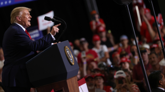 U.S. President Trump rallies with supporters at a campaign event in Henderson, Nevada.