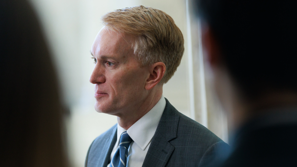 U.S. Senator James Lankford speaks to a reporter in the Russell Senate Office Building in Washington, D.C. 