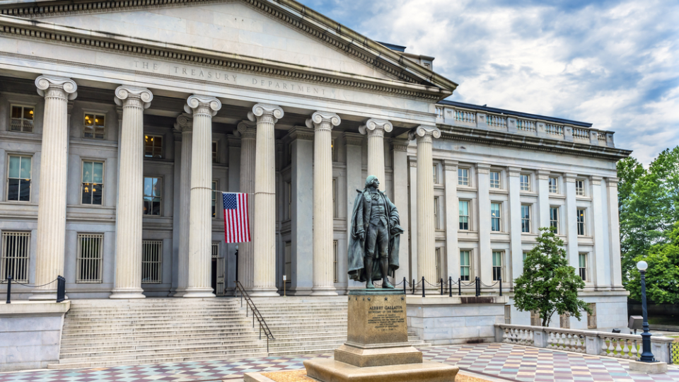 U.S. Treasury Department building exterior.