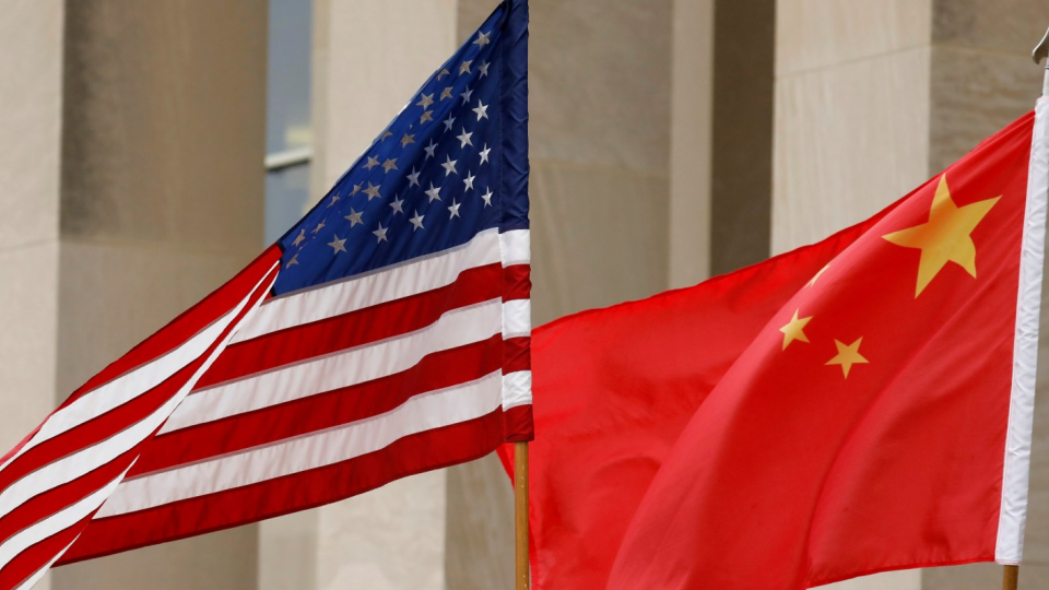 U.S. and China flags flowing side-by-side