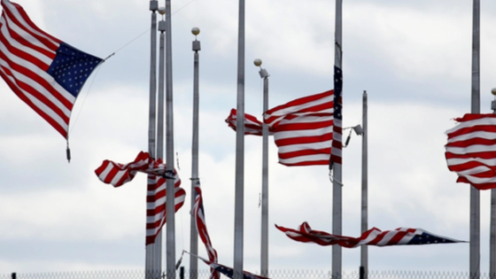 U.S. flags on poles