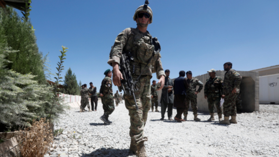 U.S. soldier keeps watch at an Afghan National Army (ANA) base in Logar province, Afghanistan