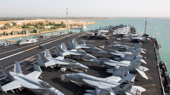 US Navy aircraft carrier USS Harry S. Truman transits the Suez Canal