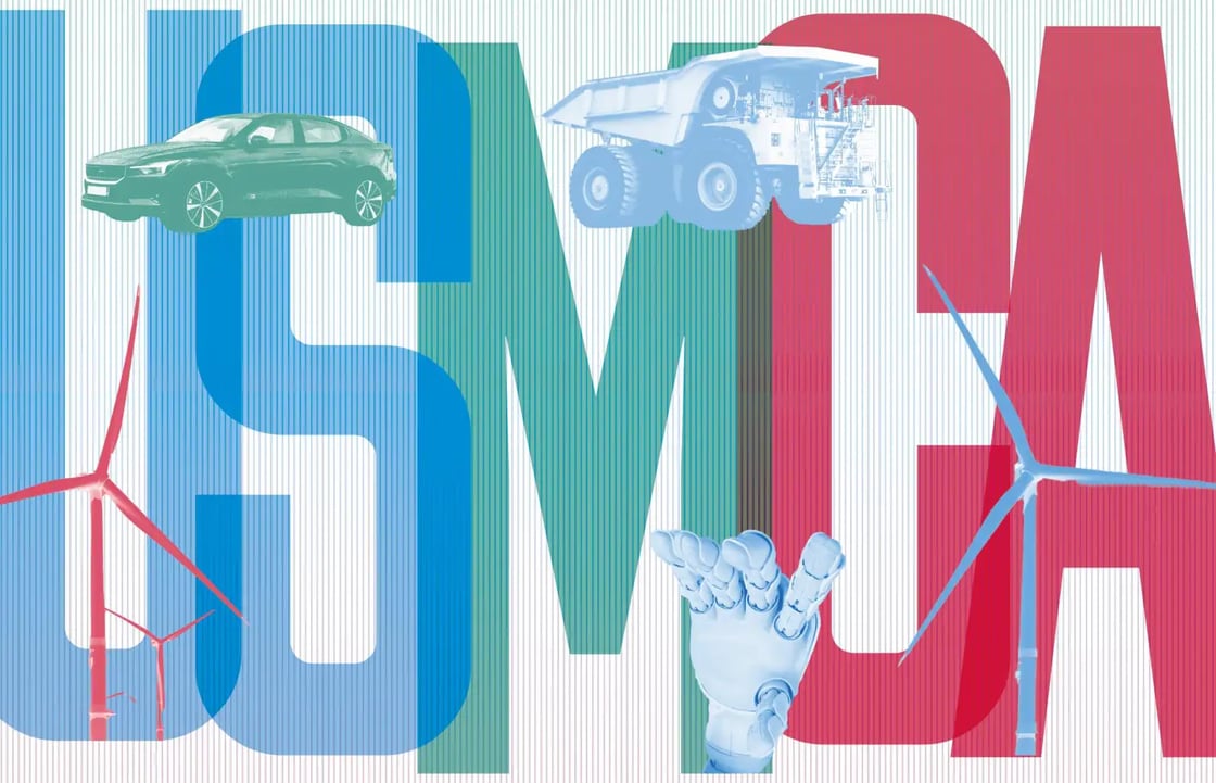 Image depicting an illustration of USMCA and its key themes on AV vehicles, infrastructure, and artificial intelligence.