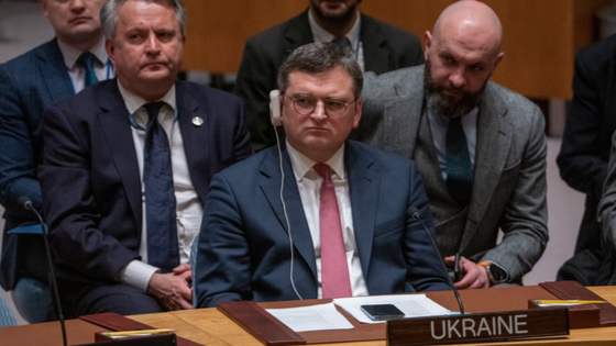 Ukrainian Minister of Foreign Affairs Dmytro Kuleba attends a United Nations Security Council meeting to mark one year since Russia invaded Ukraine