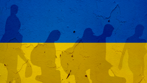 Ukrainian flag and silhouettes