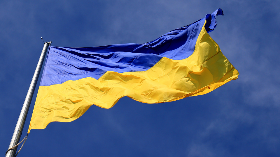 Ukrainian flag flutters in the wind